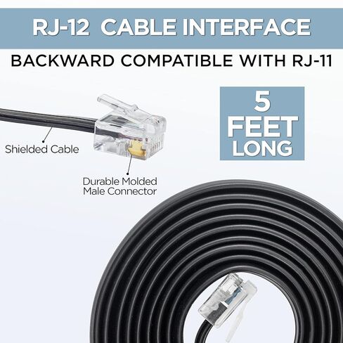 Volcora [2 Pack 5 Feet RJ11 / RJ12 Data Cable - Heavy Duty 6-Pins High-Speed Extension for Cash Register Drawer, Telephone, Modem, Fax, Printers, and More - Drawer Cable for Voice and Data in Saudi Arabia