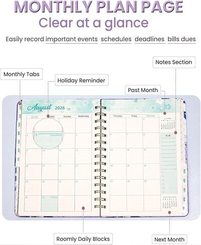 Academic Planner 2026, A5 Weekly & Monthly Calendar Planner with Elastic Strap, Monthly Tabs, Inner Pocket, 8.46"×6.1" Hardcover Daily Agenda Book with Foil-Stamped Cover for Teacher Student (Orange) in Kuwait