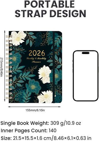 Academic Planner 2026, A5 Weekly & Monthly Calendar Planner with Elastic Strap, Monthly Tabs, Inner Pocket, 8.46"×6.1" Hardcover Daily Agenda Book with Foil-Stamped Cover for Teacher Student (Orange) in Kuwait