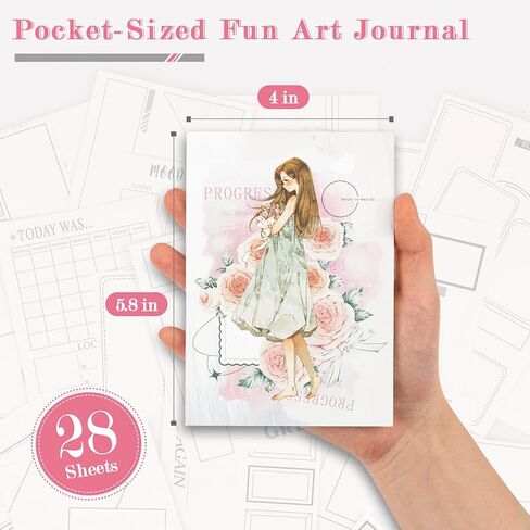 Dizdkizd Creative Art Journal Pocket-Sized Notebook with 28 Interesting Concept Templates Pages for Daily Journal, Planner, Mixed Media, 4.1in × 5.8in, Pink in Kuwait