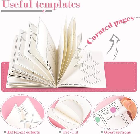 Dizdkizd Creative Art Journal Pocket-Sized Notebook with 28 Interesting Concept Templates Pages for Daily Journal, Planner, Mixed Media, 4.1in × 5.8in, Pink in Kuwait