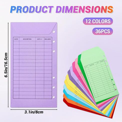36 Pcs Cash Envelopes for Budgeting, 3.54 x 6.5 Inch Cardstock Budget Envelope System for Tracking Savings, Vertical Layout, 12 Colors in Kuwait