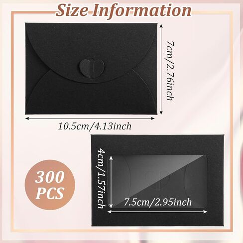 300 Pcs Window Gift Card Envelopes 4 x 2.8 Inch, Mini Envelopes with Heart Shaped Clasp for Business Party Greeting Invitation Cards Christmas Thanksgiving Gifts (Black) in Kuwait