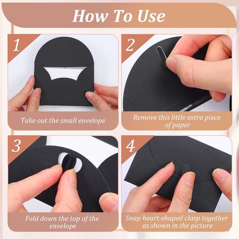 300 Pcs Window Gift Card Envelopes 4 x 2.8 Inch, Mini Envelopes with Heart Shaped Clasp for Business Party Greeting Invitation Cards Christmas Thanksgiving Gifts (Black) in Kuwait