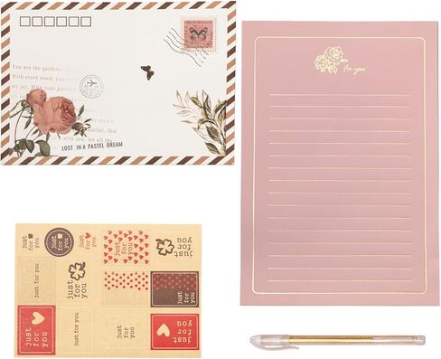 Elegant letter writing set: 8 Floral Print Airmail Envelopes, 10A5Sheets, 16 Sealing Stickers, 1 Gold Pen Love Botanical Theme Party Invitation (White flower print set) in Saudi Arabia
