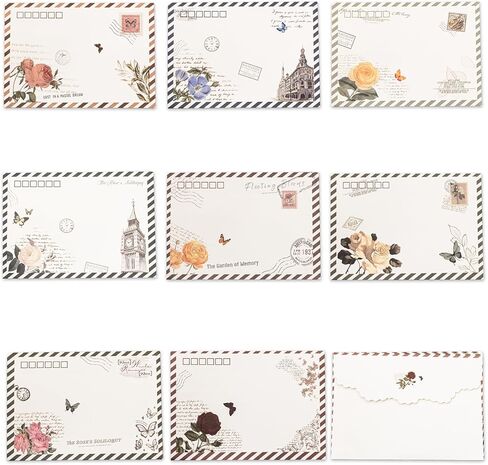 Elegant letter writing set: 8 Floral Print Airmail Envelopes, 10A5Sheets, 16 Sealing Stickers, 1 Gold Pen Love Botanical Theme Party Invitation (White flower print set) in Saudi Arabia