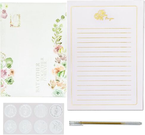 Elegant letter writing set: 8 Floral Print Airmail Envelopes, 10A5Sheets, 16 Sealing Stickers, 1 Gold Pen Love Botanical Theme Party Invitation (White flower print set) in Saudi Arabia