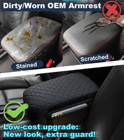 Armrest Cover for Nissan Frontier 2022-2025 Center Console Pad with Organizer Storage Pockets, Black Faux Leather Arm Rest Lid Protector Cushion D41 Interior Accessories in Kuwait