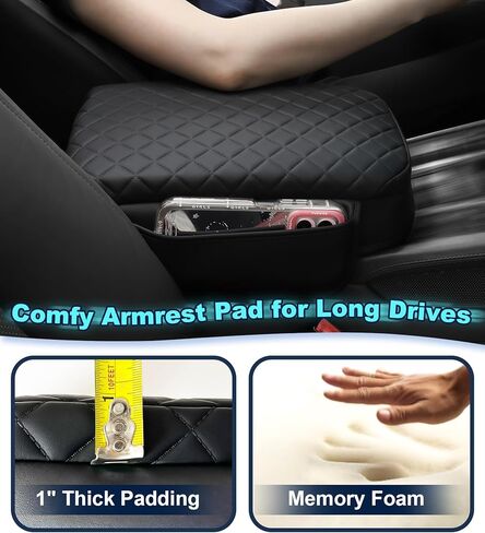 Armrest Cover for Nissan Frontier 2022-2025 Center Console Pad with Organizer Storage Pockets, Black Faux Leather Arm Rest Lid Protector Cushion D41 Interior Accessories in Kuwait