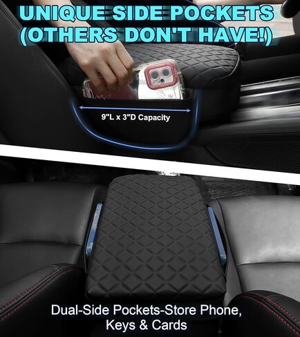 Armrest Cover for Nissan Frontier 2022-2025 Center Console Pad with Organizer Storage Pockets, Black Faux Leather Arm Rest Lid Protector Cushion D41 Interior Accessories in Kuwait