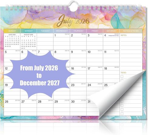تقويم الحائط يوليو 2026 - ديسمبر 2027 - 18 تقويم شهري، 11 × 8.7 بوصة، مع العطلات، تواريخ جوليان، ورق سميك ومساحة للملاحظات، ديكور جدار المكتب المنزلي in Kuwait