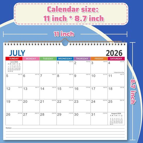 تقويم حائط لمدة 18 شهرًا يوليو 2026 - ديسمبر 2027 - 11 × 8.7 بوصة، تقويم شهري مع العطلات، تواريخ جوليان، ورق سميك، كتل تاريخ كبيرة، لتنظيم الحائط in Kuwait