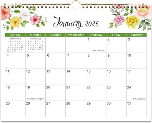 2026 Wall Calendar - 2026-2027 Wall Calendar Runs from January 2026 - June 2027, 14.5" x 11.5", 18-Month Flower Calendar, Twin-Wire Binding + Hanging Hook + Thick Paper in Saudi Arabia