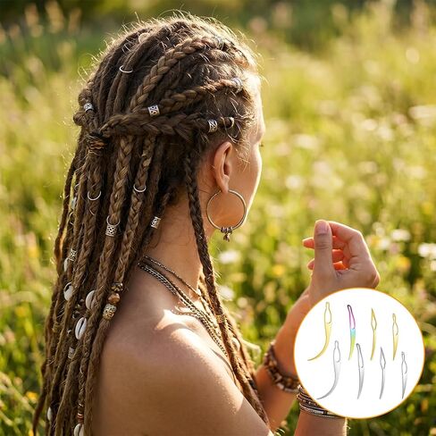 8PCS Interlocking Tool for Locs, 4 Colors Loc Crochet Needle, Portable Crochet Needle for Locs, for Dreadlocks, Hair Extensions, Securing Braids (Curved, Rhomboid) in Kuwait