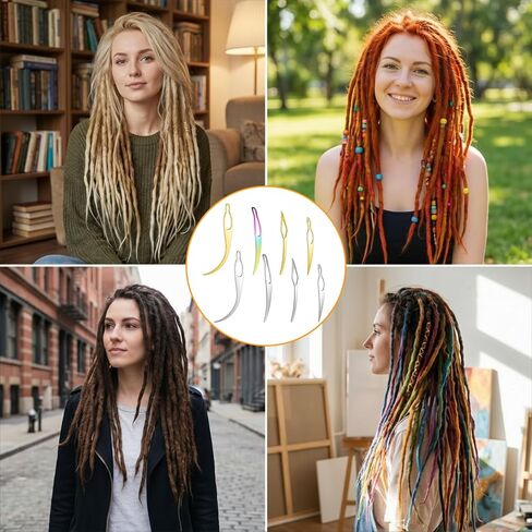8PCS Interlocking Tool for Locs, 4 Colors Loc Crochet Needle, Portable Crochet Needle for Locs, for Dreadlocks, Hair Extensions, Securing Braids (Curved, Rhomboid) in Kuwait