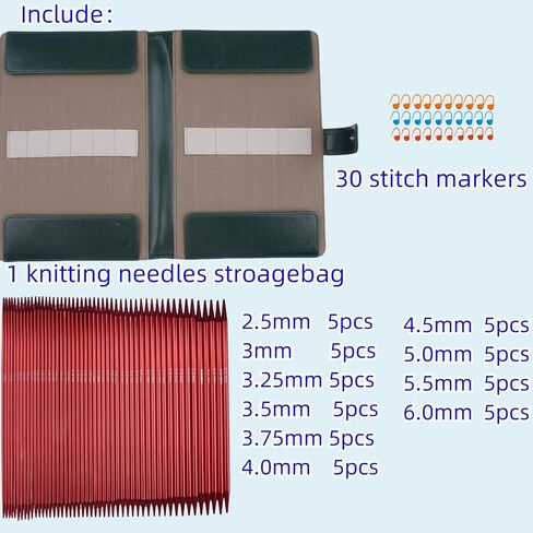 WAZAIGUR 50pcs Aluminum Double Pointed Knitting Needles Set - 7.9 Inch 10 Sizes Knitting Needles 2.5mm-6mm in Saudi Arabia