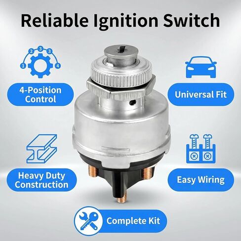 85936 Universal Ignition Switch with Key, 4-Position, Heavy Duty Metal Housing, for Cars, Trucks, Tractors, Trailers, Forklifts in Saudi Arabia