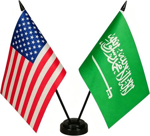 US American & Saudi Arabia Friendship Table Flag, Arabian Flags For Room Display, US Arabia Desk Flag,US Arabia Twin Desk Flag Set- USA Saudi Arabia Combination Flag in Kuwait