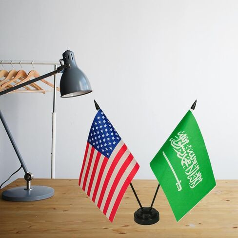 US American & Saudi Arabia Friendship Table Flag, Arabian Flags For Room Display, US Arabia Desk Flag,US Arabia Twin Desk Flag Set- USA Saudi Arabia Combination Flag in Kuwait