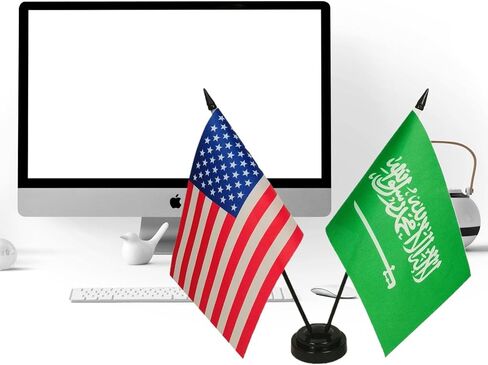 US American & Saudi Arabia Friendship Table Flag, Arabian Flags For Room Display, US Arabia Desk Flag,US Arabia Twin Desk Flag Set- USA Saudi Arabia Combination Flag in Kuwait
