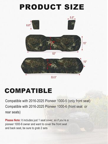 ZIDIYORUO Dog-Proof Seat Covers Compatible with 2016-2025 Pioneer 1000 1000-5(Front Seat Only), 1000-6 (Front and Rear Seat), Scratch-Resistant Waterproof Oxford Bench Protector (Camo) in Kuwait