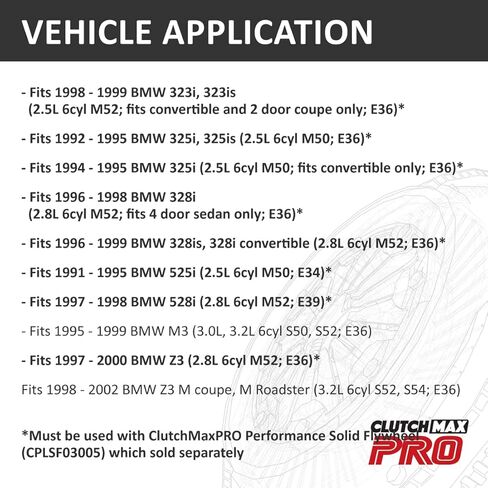مجموعة القابض ClutchMaxPRO Performance Stage 1 متوافقة مع BMW 323i 323is 325i 325is 328i 328is 525i 528i M3 Z3 Z3 M Coupe M Roadster E32 E36 E39 S50 S52 M50 M52 (CP03005HDR-ST1) in Kuwait