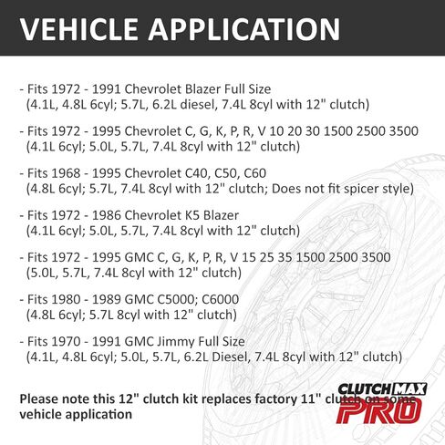ClutchMaxPRO 12" Performance Stage 2 Clutch Kit Compatible with 1991-1995 Chevy GMC C K P R V 1500 2500 3500 5.0L 5.7L 6.2L DIESEL 7.4L V8 (CP04535HD-ST2) in Kuwait