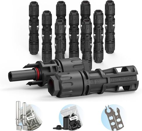 موصلات الألواح الشمسية المعتمدة من CHINT UL 6703 & TÜV (10 أزواج)، مجموعة موصلات الكابلات الكهروضوئية المتوافقة مع 1500 فولت 46 أمبير تيار مستمر MC4 لسلك الطاقة الشمسية 10/12 AWG مع أغطية الغبار والمفكات in Kuwait