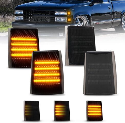 مجموعة مصابيح الزاوية الأمامية من Bestview متوافقة مع 1988-1993 Chevy C/K 1500 2500 3500 C10 Silverado Suburban Tahoe، تصميم سرج مطور، عدسات مدخنة كهرماني LED 4 قطع in Kuwait
