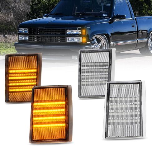 مجموعة مصابيح الزاوية الأمامية من Bestview متوافقة مع 1988-1993 Chevy C/K 1500 2500 3500 C10 Silverado Suburban Tahoe، تصميم سرج مطور، عدسات مدخنة كهرماني LED 4 قطع in Kuwait
