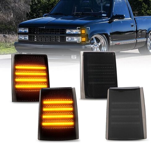 مجموعة مصابيح الزاوية الأمامية من Bestview متوافقة مع 1988-1993 Chevy C/K 1500 2500 3500 C10 Silverado Suburban Tahoe، تصميم سرج مطور، عدسات مدخنة كهرماني LED 4 قطع in Kuwait