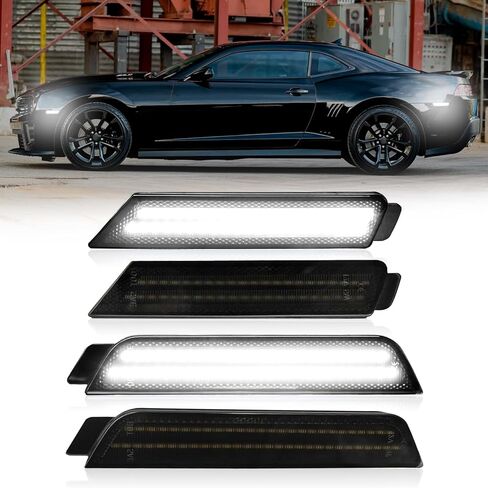 LED Side Marker Lights Compatible with Camaro 2010 2011 2012 2013 2014 2015, for 5th Gen Camaro Front & Rear Fender Side Markers, White Bumper Marker Lamps, Parking Light, Smoked Lens, 4PCS in Saudi Arabia