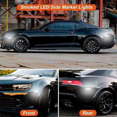 LED Side Marker Lights Compatible with Camaro 2010 2011 2012 2013 2014 2015, for 5th Gen Camaro Front & Rear Fender Side Markers, White Bumper Marker Lamps, Parking Light, Smoked Lens, 4PCS in Saudi Arabia
