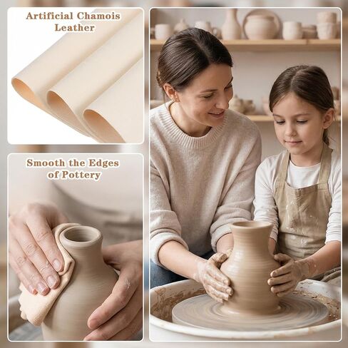 Classicseali 12PCS Leather Chamois,Artist Chamois Cloths, Pre Cut Leather Cloth, Soft Leathers Pottery Tool Small Ceramic Craft Supplies for Pot Rim Smoothing Pottery in Kuwait