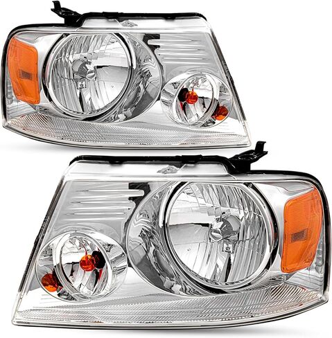مجموعة المصابيح الأمامية SOCKIR متوافقة مع 2004-2008 Ford F150 Pickup / 2006-2008 Lincoln Mark LT جانب الركاب والسائق (مبيت من الكروم مع عاكس كهرماني) in Kuwait