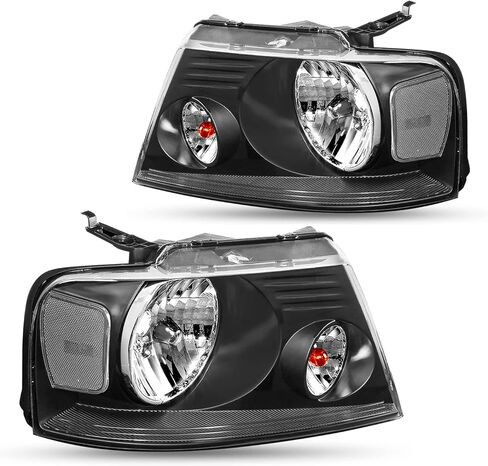 مجموعة المصابيح الأمامية SOCKIR متوافقة مع 2004-2008 Ford F150 Pickup / 2006-2008 Lincoln Mark LT جانب الركاب والسائق (مبيت من الكروم مع عاكس كهرماني) in Kuwait