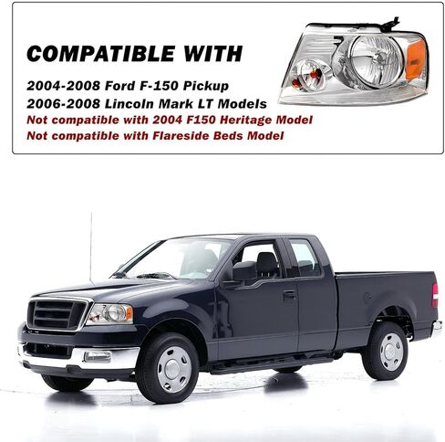 مجموعة المصابيح الأمامية SOCKIR متوافقة مع 2004-2008 Ford F150 Pickup / 2006-2008 Lincoln Mark LT جانب الركاب والسائق (مبيت من الكروم مع عاكس كهرماني) in Kuwait