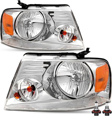مجموعة المصابيح الأمامية SOCKIR متوافقة مع 2004-2008 Ford F150 Pickup / 2006-2008 Lincoln Mark LT جانب الركاب والسائق (مبيت من الكروم مع عاكس كهرماني) in Kuwait