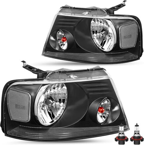 مجموعة المصابيح الأمامية SOCKIR متوافقة مع 2004-2008 Ford F150 Pickup / 2006-2008 Lincoln Mark LT جانب الركاب والسائق (مبيت من الكروم مع عاكس كهرماني) in Kuwait