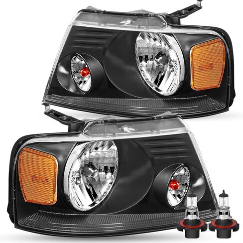 مجموعة المصابيح الأمامية SOCKIR متوافقة مع 2004-2008 Ford F150 Pickup / 2006-2008 Lincoln Mark LT جانب الركاب والسائق (مبيت من الكروم مع عاكس كهرماني) in Kuwait