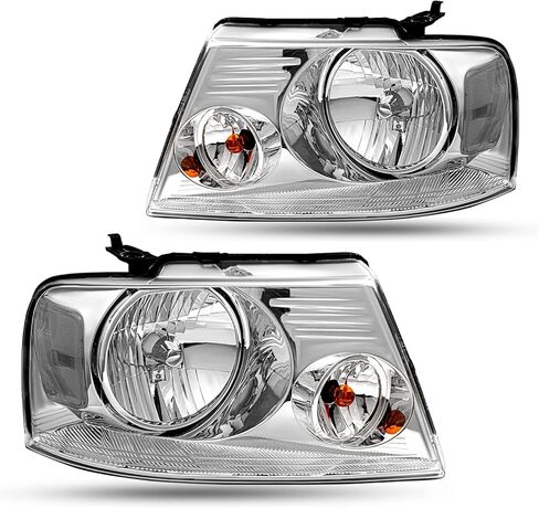 مجموعة المصابيح الأمامية SOCKIR متوافقة مع 2004-2008 Ford F150 Pickup / 2006-2008 Lincoln Mark LT جانب الركاب والسائق (مبيت من الكروم مع عاكس كهرماني) in Kuwait