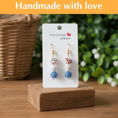 Nogeqi 100PCS 2x3.5 Inch Earring Display Cards with 100PCS Self Adhesive Bags, Handmade with Love Earring Holder Cards for Selling Jewelry Necklace Display Hanging Retail (White) in Kuwait