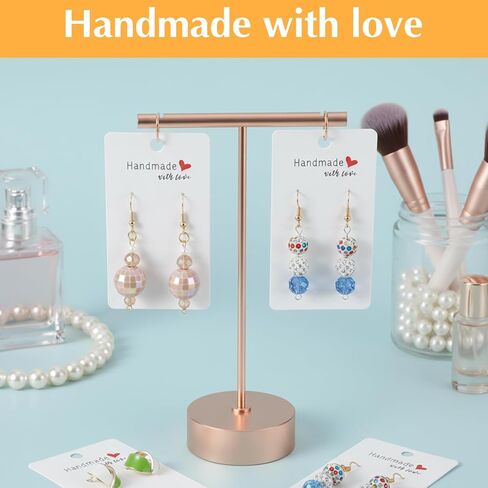 Nogeqi 100PCS 2x3.5 Inch Earring Display Cards with 100PCS Self Adhesive Bags, Handmade with Love Earring Holder Cards for Selling Jewelry Necklace Display Hanging Retail (White) in Kuwait