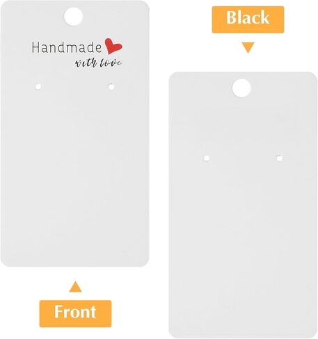 Nogeqi 100PCS 2x3.5 Inch Earring Display Cards with 100PCS Self Adhesive Bags, Handmade with Love Earring Holder Cards for Selling Jewelry Necklace Display Hanging Retail (White) in Kuwait