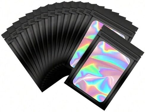 10PCS Clear Pink Holographic PVC Reusable Sealable Jewelry Bags Minimalist Organizer Storage Valentines Gifts Giftable Fashion Accessories (pink,M) in Kuwait