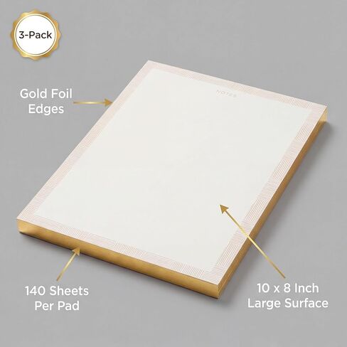 Bahazont Elegant Notes Premium Writing Pads – 10 x 8 Inch Gold Foil Edge Notepads, 140 Sheets per Pad, White Paper with Decorative Border, Luxury Desktop Notepads for Home & Office - 3 Pack in Kuwait