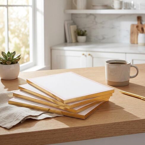 Bahazont Elegant Notes Premium Writing Pads – 10 x 8 Inch Gold Foil Edge Notepads, 140 Sheets per Pad, White Paper with Decorative Border, Luxury Desktop Notepads for Home & Office - 3 Pack in Kuwait