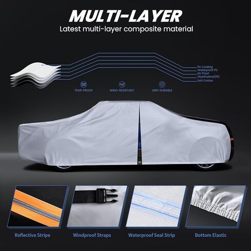 Multi-Layer Nissan Titan Truck Cover, Custom fit Nissan Titan 2015-2026 Crew Cab Short Bed(5.5'-5.6')Car Cover Waterproof All Weather, Full Exterior Cover Rain Wind and UV Protection With Door Zipper in Saudi Arabia