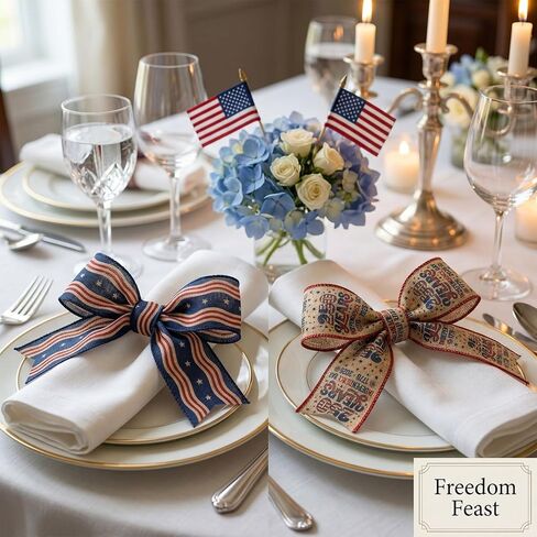 Threetols 2 Rolls 10 Yards 250th Anniversary USA Patriotic Wired Edge Ribbons, 2.5inch 250 Years America Burlap Ribbon, Blue Linen Stripe Ribbon for 1776-2026 Commemorative DIY Craft Wreath Bow Decor in Kuwait