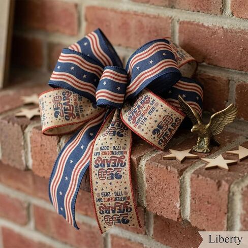 Threetols 2 Rolls 10 Yards 250th Anniversary USA Patriotic Wired Edge Ribbons, 2.5inch 250 Years America Burlap Ribbon, Blue Linen Stripe Ribbon for 1776-2026 Commemorative DIY Craft Wreath Bow Decor in Kuwait